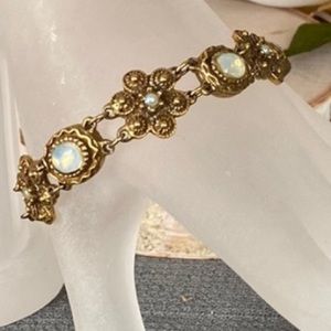 VTG- Goldette NY- Opaline, Etruscan Revival Slide Charm Bracelet